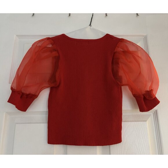 Balboa Zip Up Crop Top Red Puff Sleeves Size Small - Picture 2 of 7